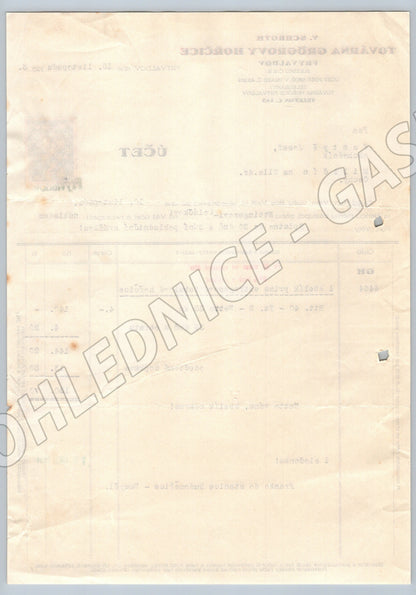 Stary účet Továrna Grügrovy Hořice Frývaldov 1933 (F136)
