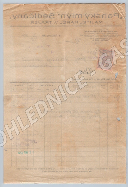Stary Panský Mlýn Sedlčany - Faktura s kolkem 1924 (F137)