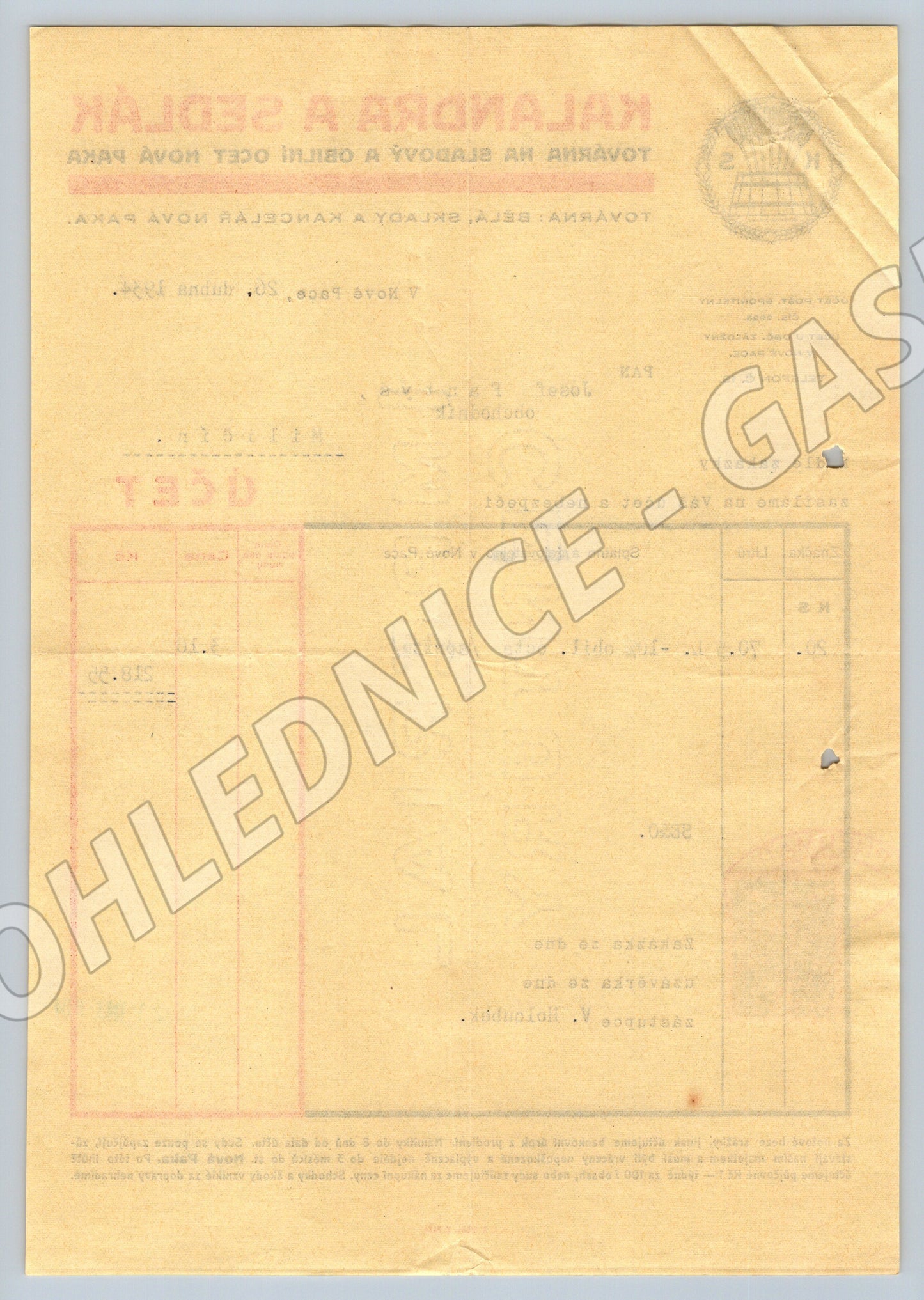 Stary ucet Kalandra a Sedlak Nova Paka 1934 (F138)