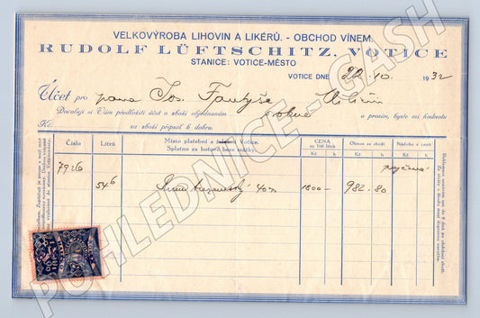 Stary Rudolf Lüftschitz Votice úcet s kolkem 1932 (F146)