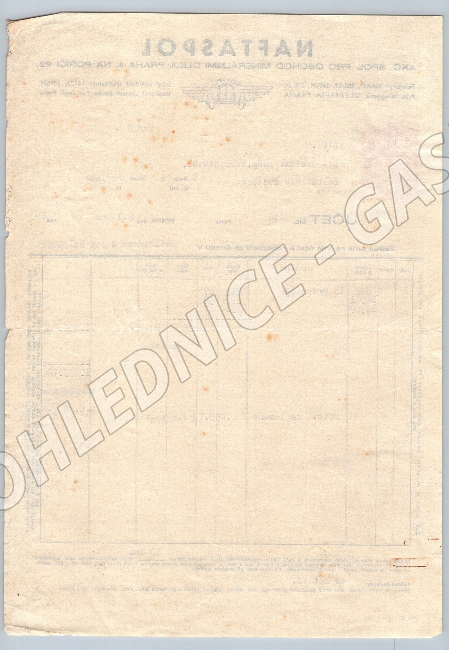 Stary ucet NAFTASPOL Praha 1940 s kolkem a razitky (F159)