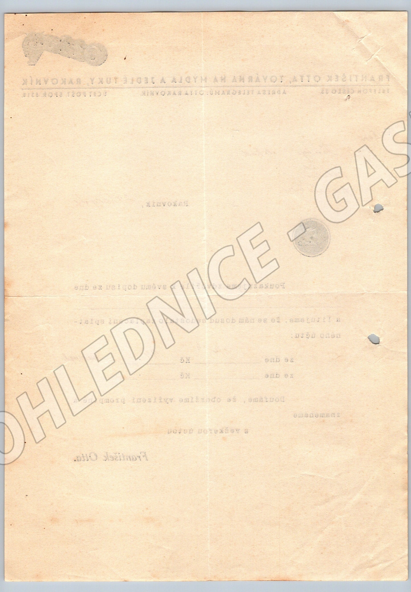 Stary dopis František Otta Rakovník továrna na mýdla 1934 (F165)