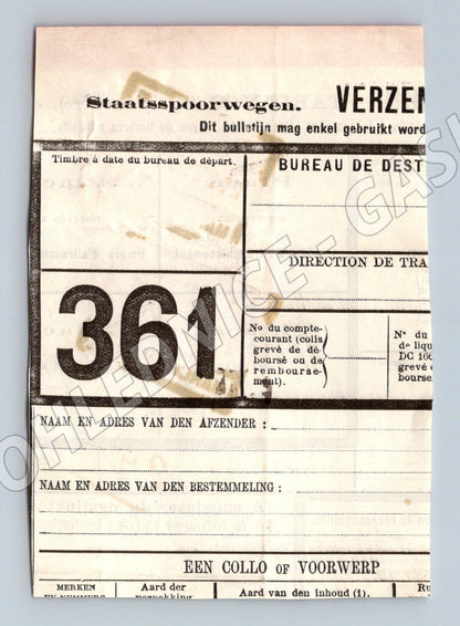 Stary zeleznicni Verzendingsbulletin Belgie 1910 s kolky (F171)