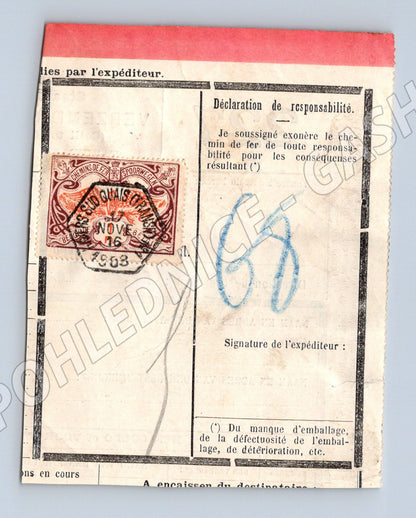 Stary zeleznicni deklarace Gand 1916 kolek razitko (F172)