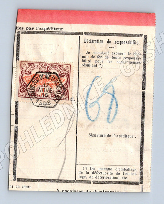 Stary zeleznicni deklarace Gand 1916 kolek razitko (F172)