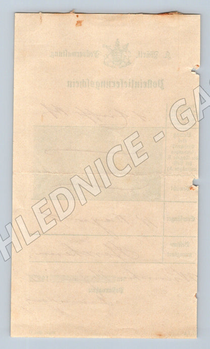 Stary Posteinlieferungsschein W. Heyer Pforzheim 1912 (F173)