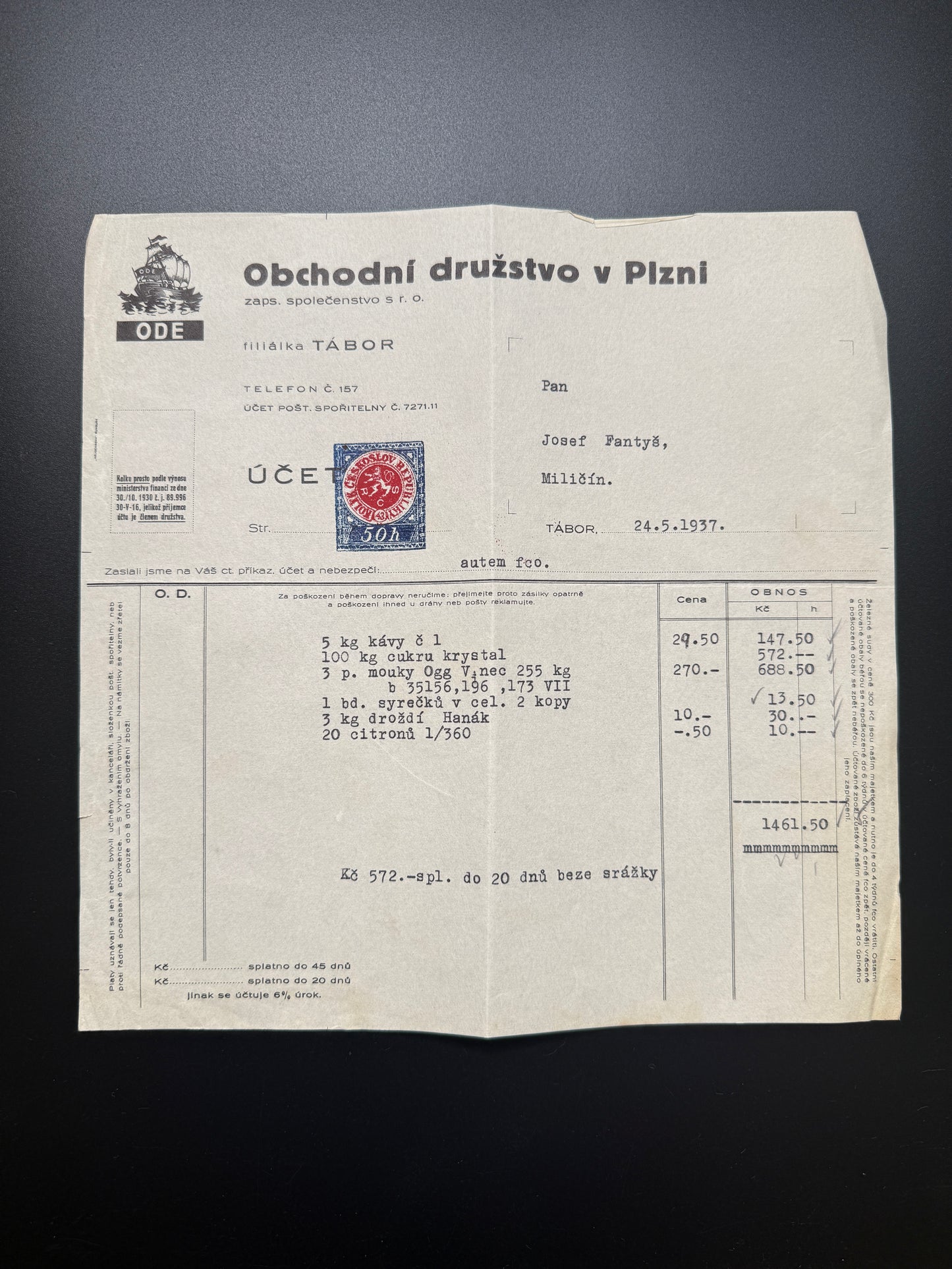 Stary ucet Obchodni druzstvo v Plzni, Tabor 1937 (F174)