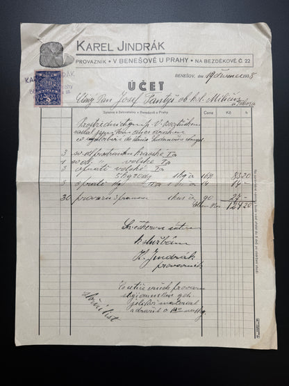 Stary ucet Karel Jindrak Benesov 1948 s kolkem (F175)