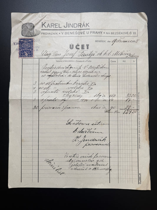 Stary ucet Karel Jindrak Benesov 1948 s kolkem (F175)
