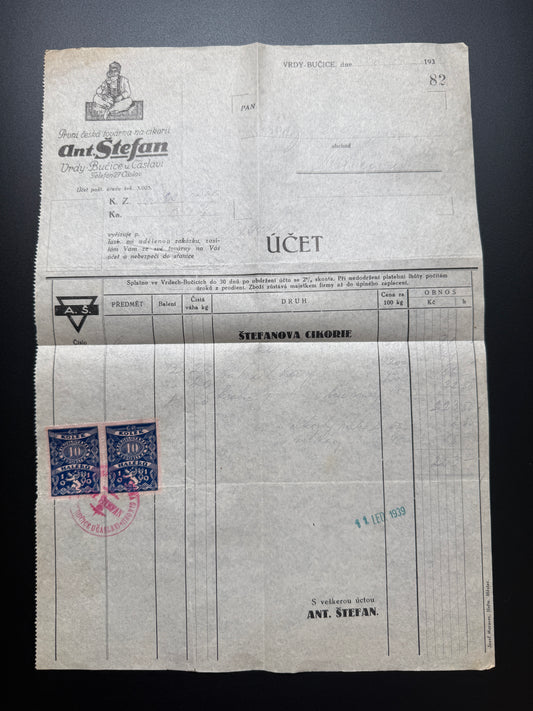 Stary Účet Ant. Štefan Bučice 1939 s kolky (F181)