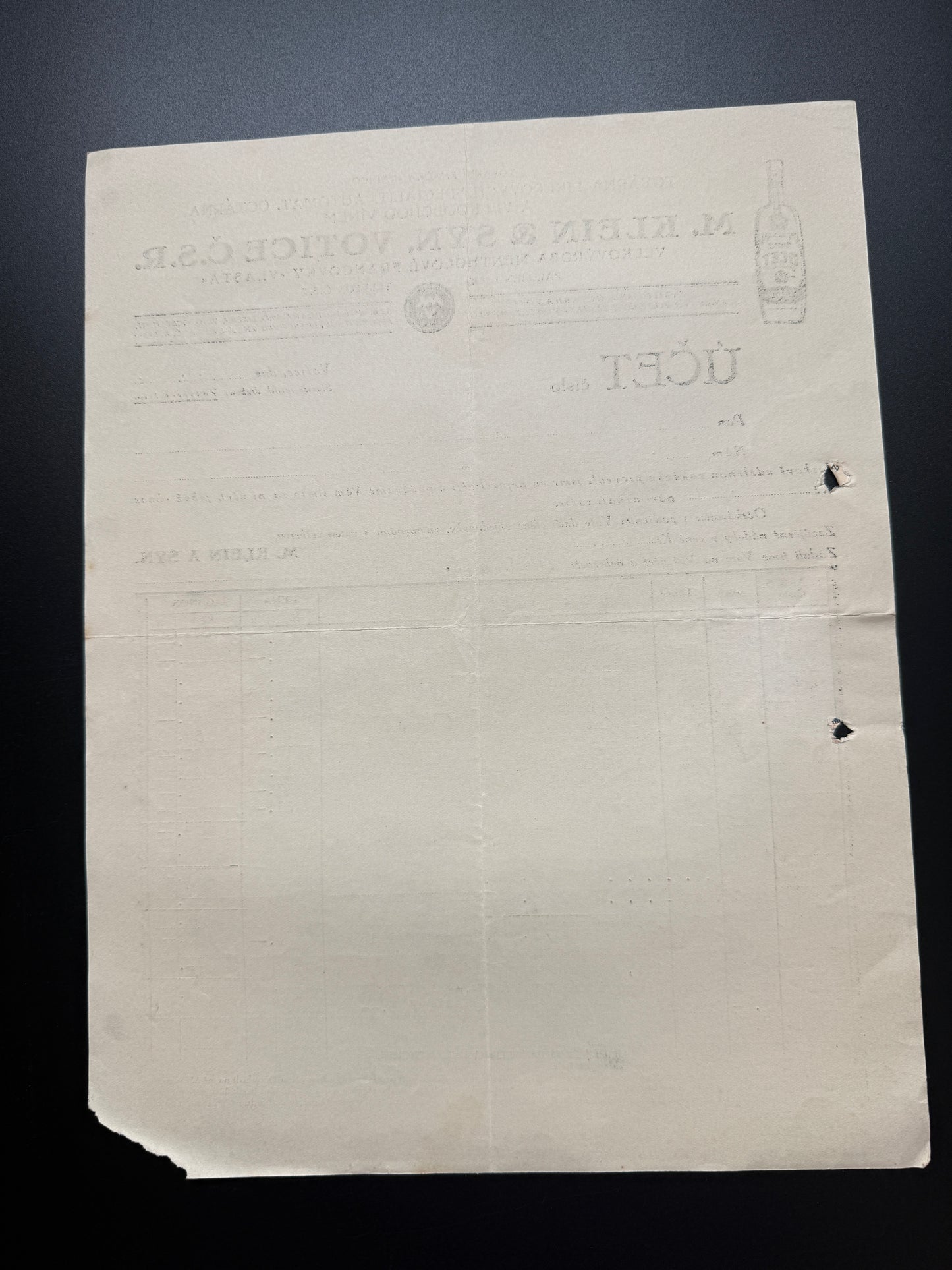 Stary ucet M. Klein & Syn, Votice, 1933, s kolkem (F186)