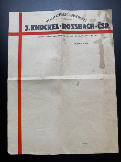 Stary hlavickovy papir J. Knockel Rossbach CSR (F188)