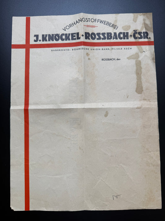 Stary hlavickovy papir J. Knockel Rossbach CSR (F188)