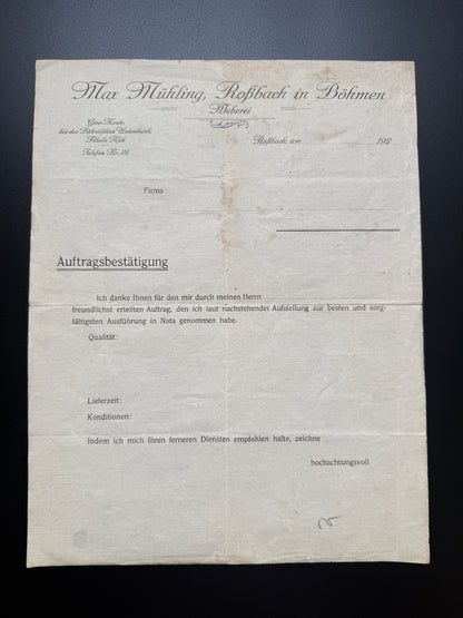 Stary Max Mühling, Roßbach, Auftragsbestätigung (F190)