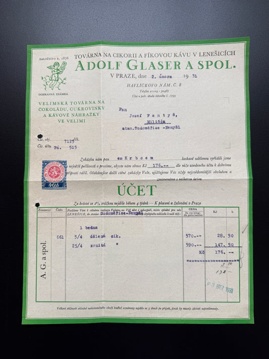 Stary účet Adolf Glaser a spol. Lenešice a Praha 1952 (F195)