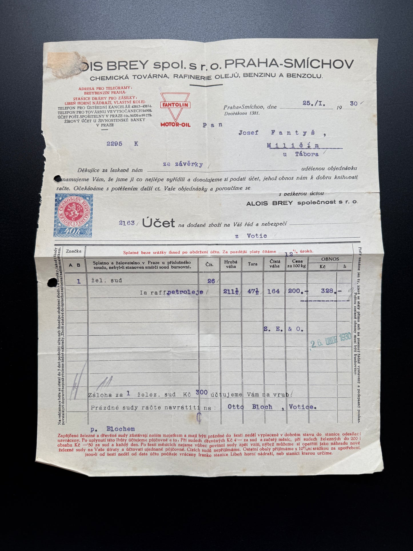 Stary Účet DIS BREY spol. s r.o. Praha-Smíchov, 1930 (F197)