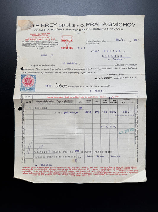 Stary Účet DIS BREY spol. s r.o. Praha-Smíchov, 1930 (F197)