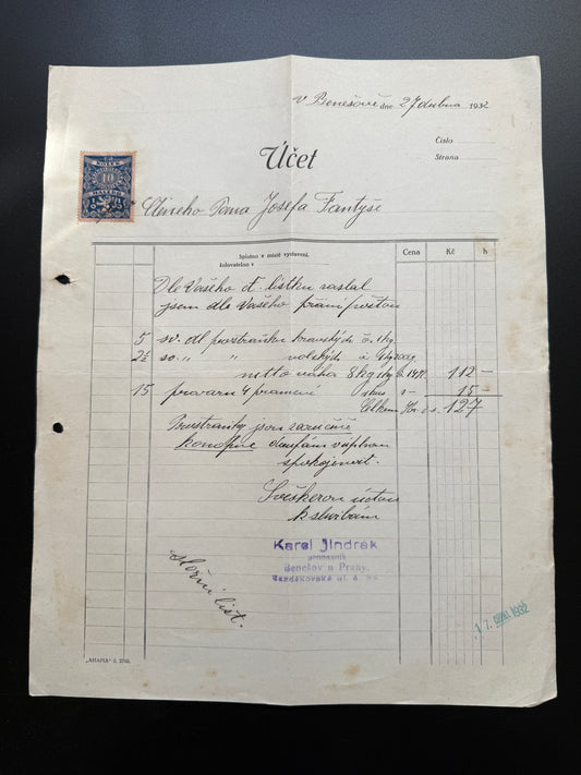 Stary Účet Karel Jindrak, Bernartice u Písku, 1932 (F212)