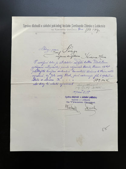 Stary dlužní výpis Správa Lobkovic, Vysoké Chlumce 1924 (F213)