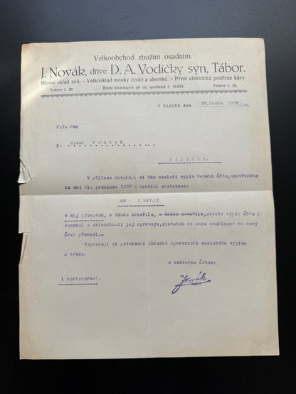 Stary dopis I. Novak, drive D. A. Vodicky syn, Tabor 1926 (F216)