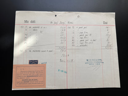 Stary M. KLEIN A SYN. Votice - Ucetni zaznam s kolkem 1932 (F223)