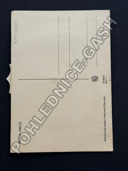 Pohlednice Praha Orloj kolorovaná kresba (BM27011)