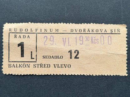 Starý Vstupenka Rudolfinum Dvořákova síň 29 VI 1930 (BM220)