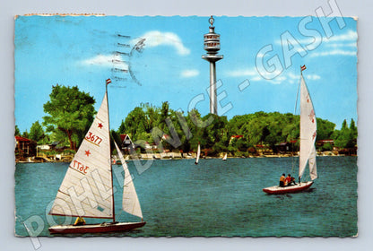 Pohlednice Rakousko Vídeň Donauturm a lodě 1965 (BM25234)