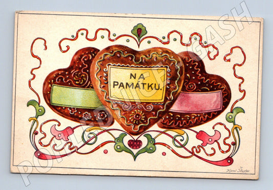 Pohlednice NA PAMÁTKU perníková srdce K. Štapfer (BM25260)
