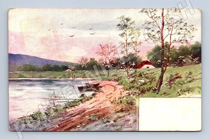 Pohlednice krajina u vody domek 1929 (BM25288)