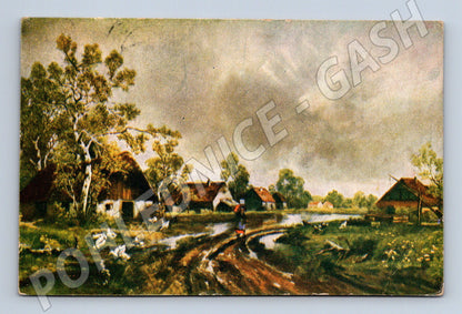 Pohlednice krajina s chalupami a zvířaty 1927 (BM25314)