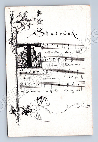 Pohlednice Slavíček Josef Mánes hudební motiv (BM25322)