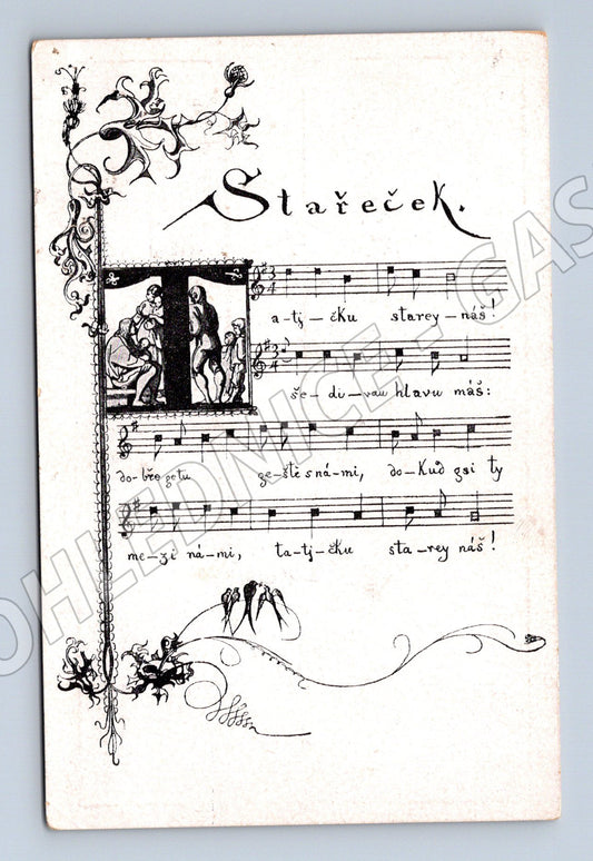Pohlednice Slavíček Josef Mánes hudební motiv (BM25322)