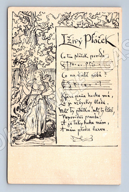 Pohlednice Josef Manes Izíry Pláček ilustrace písně (BM25324)