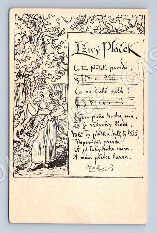 Pohlednice Josef Manes Izíry Pláček ilustrace písně (BM25324)
