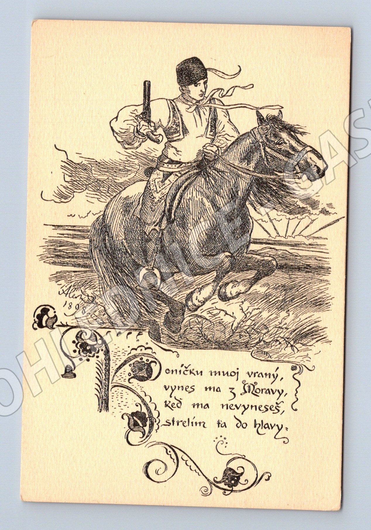 Pohlednice Mikoláš Aleš jezdec na koni (BM25325)