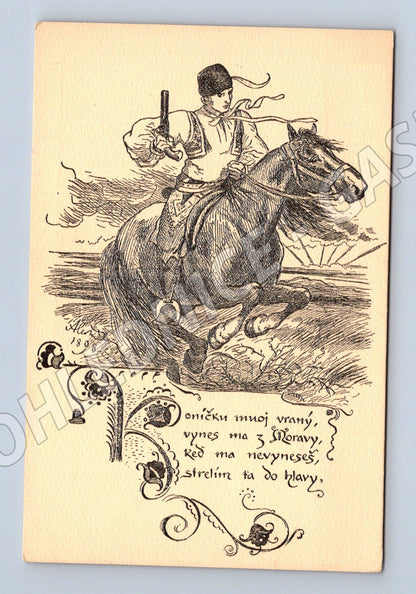 Pohlednice Mikoláš Aleš jezdec na koni (BM25325)