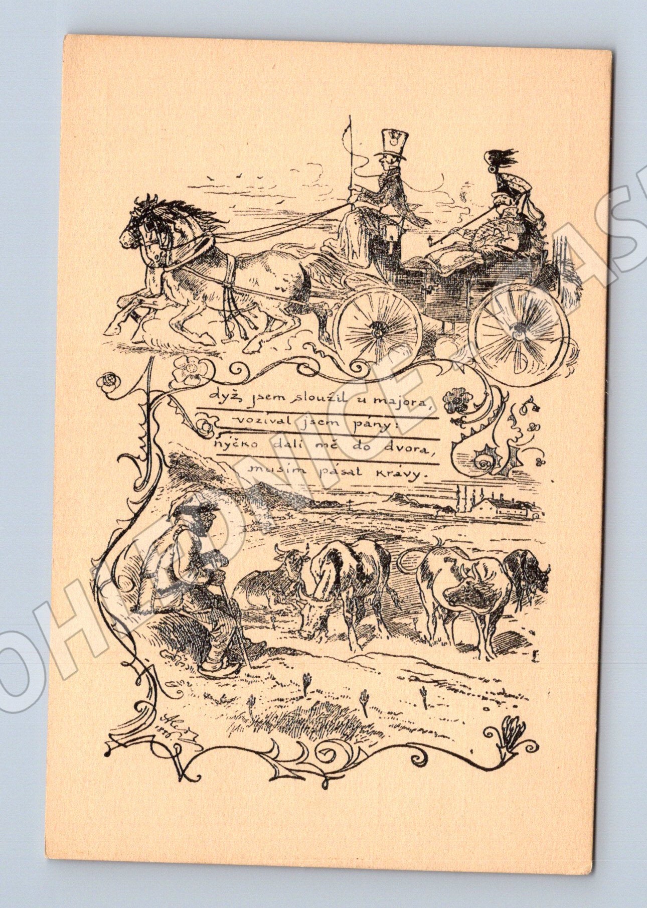 Pohlednice kresba Mikoláše Aleše s básničkou (BM25331)