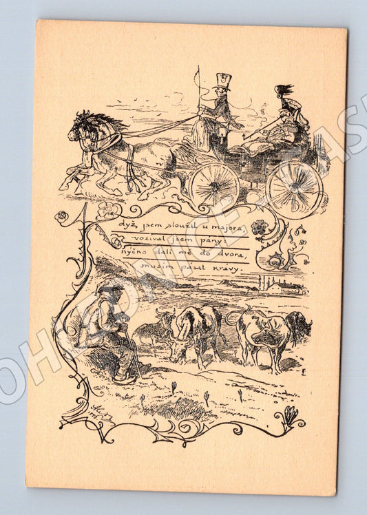 Pohlednice kresba Mikoláše Aleše s básničkou (BM25331)