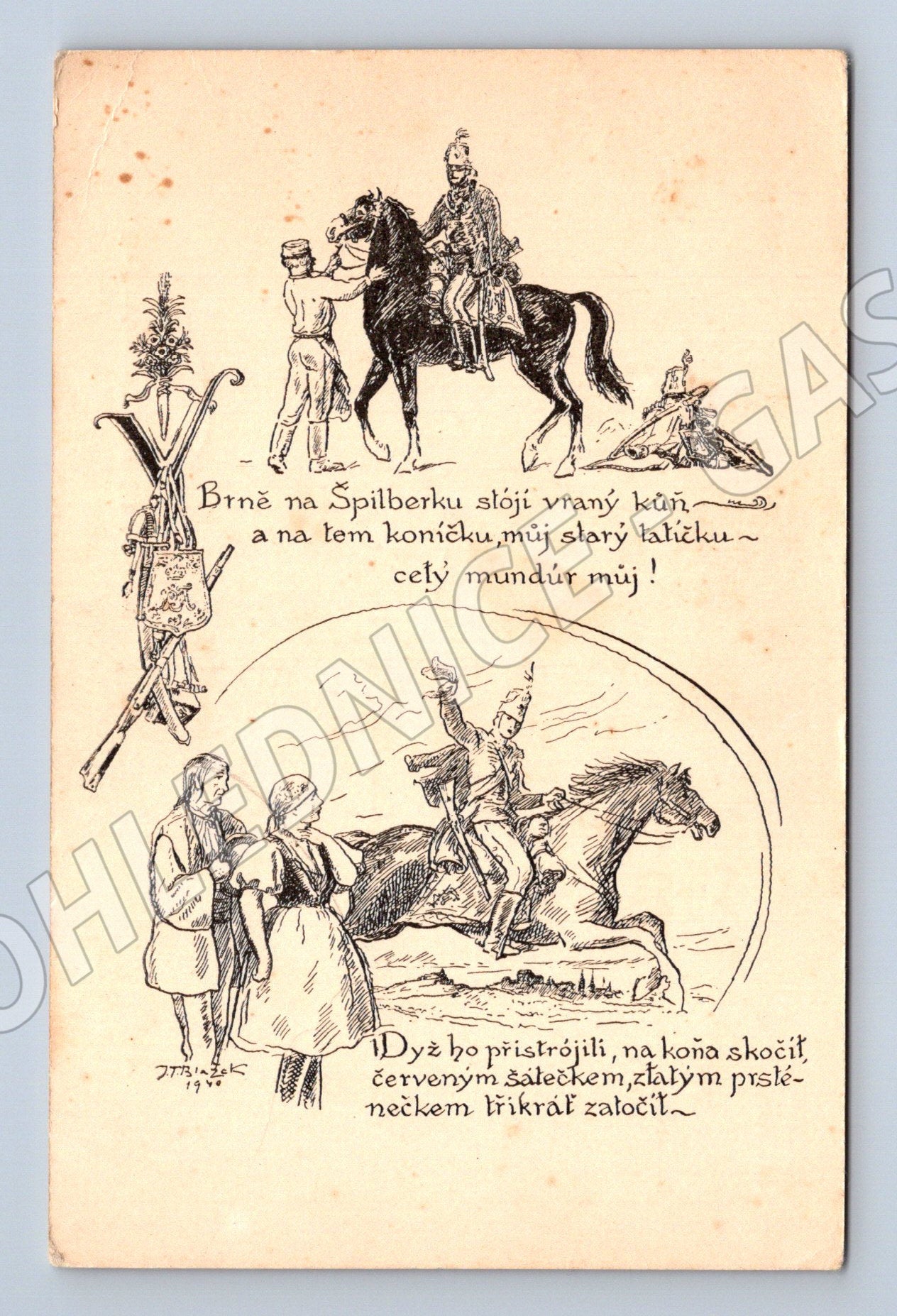 Pohlednice Brno Špilberk historický motiv folk song (BM25336)