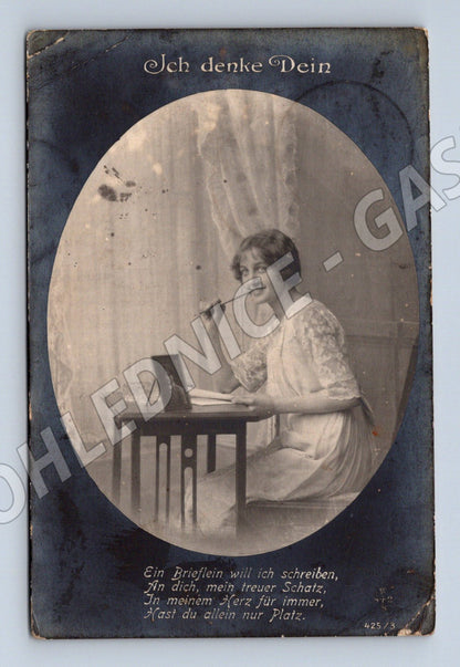 Pohlednice Rakousko žena píšící dopis 1915 (BM25365)
