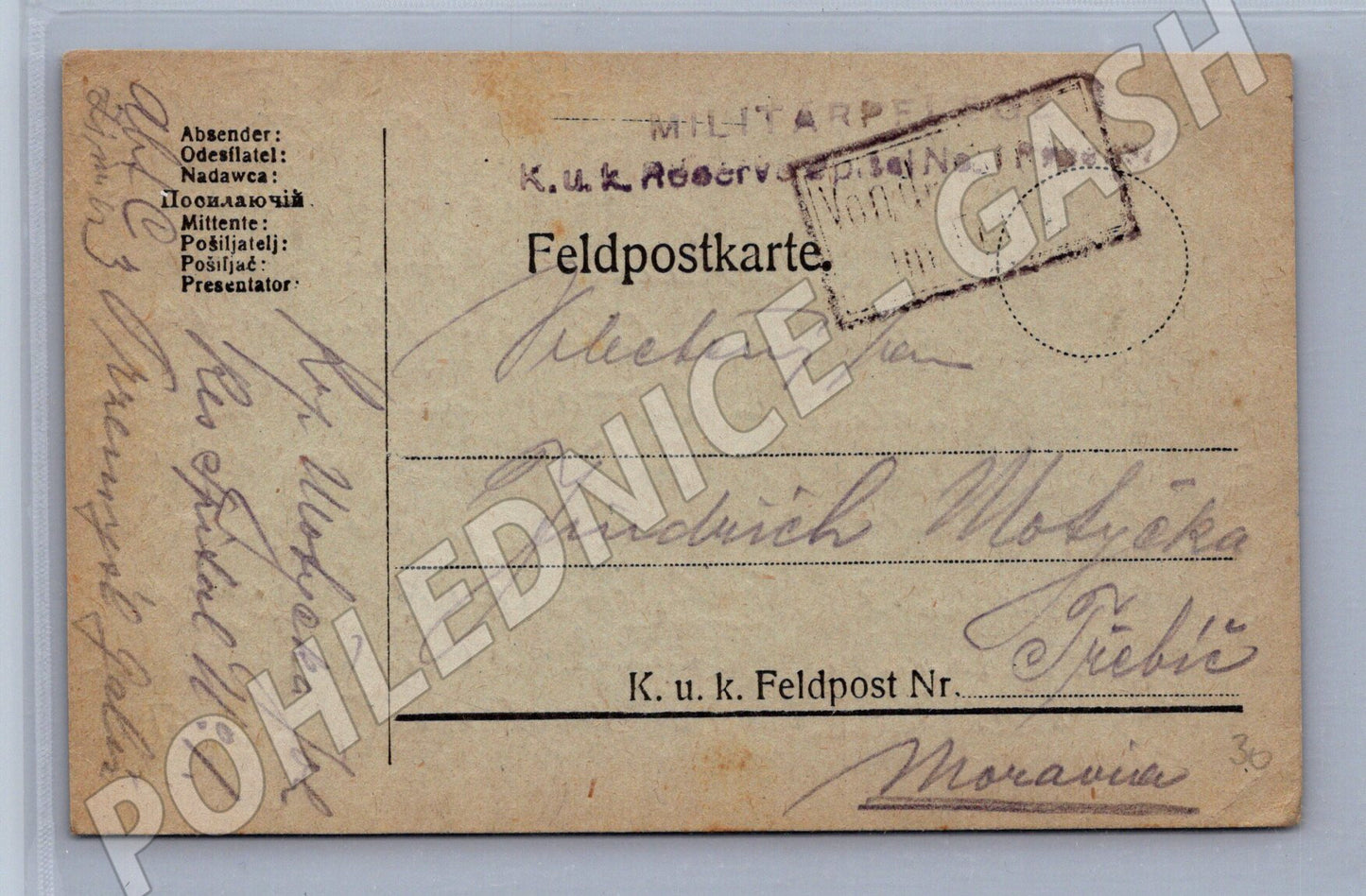 Pohlednice I. sv. válka Feldpostkarte Třebíč 1918 (BM25488)