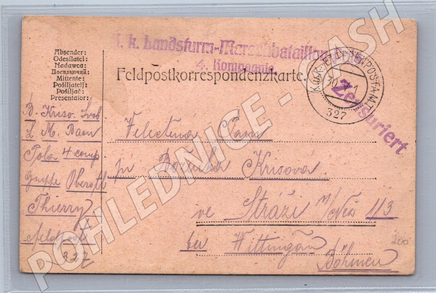 Pohlednice I. světová válka Vojenská feldpost 1916 (BM25490)