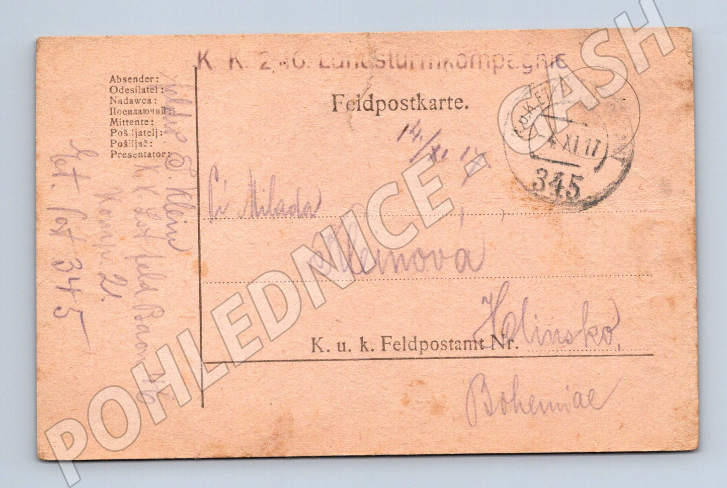 Pohlednice Feldpostkarte bez motivu 1917 (BM25492)