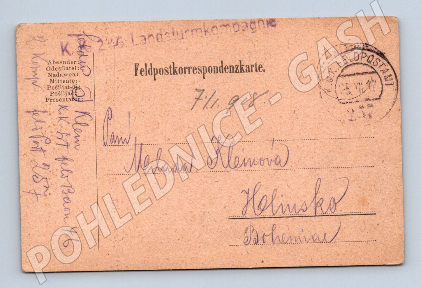 Pohlednice I. sv. válka Feldpost 1917/1918 (BM25494)