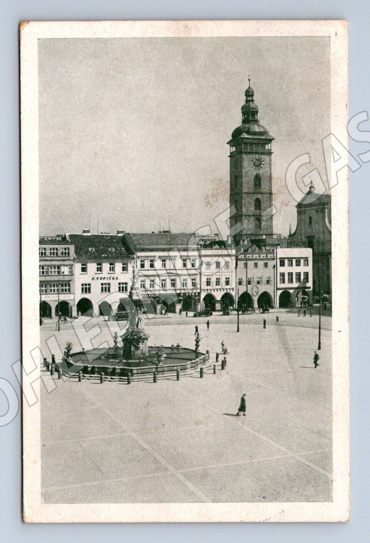 Pohlednice České Budějovice náměstí kostel 1940s (BM25537)