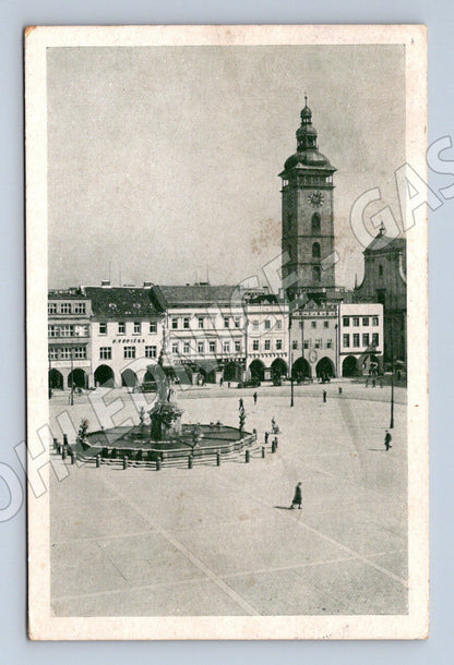 Pohlednice České Budějovice náměstí kostel 1940s (BM25537)