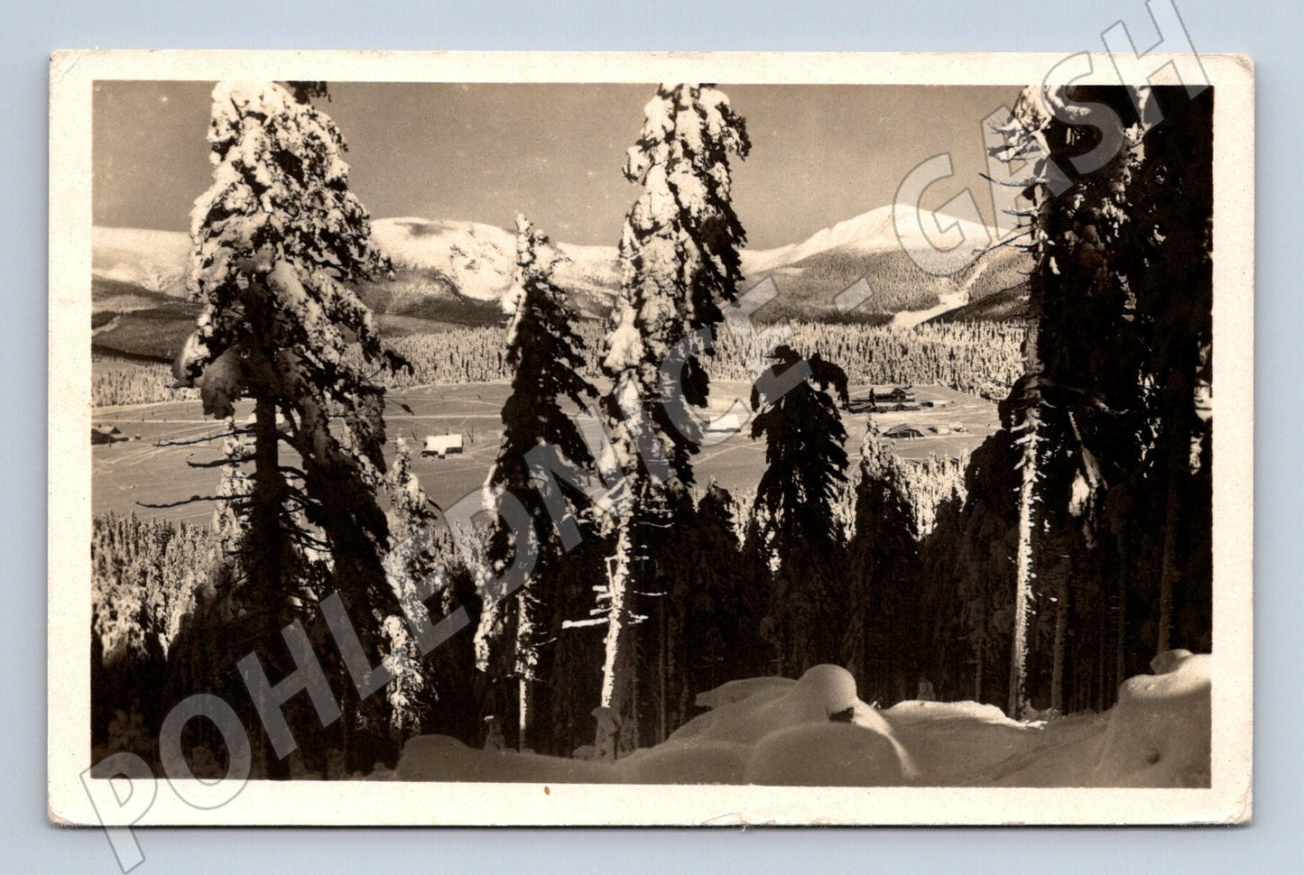 Pohlednice Krkonoše Kolínská bouda zimní krajina 1953 (BM25562)