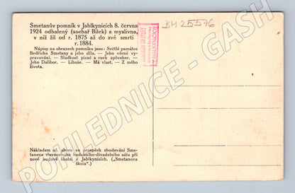 Pohlednice Jablkynice Smetanův pomník 1924 (BM25576)