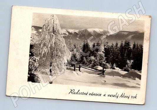 Pohlednice Krkonoše zimní krajina Vánoce Nový rok (BM25626)